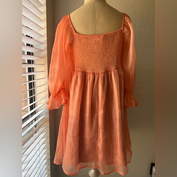 Entro Orange Puff Sleeve Dress Size Large - Picture 4 of 6